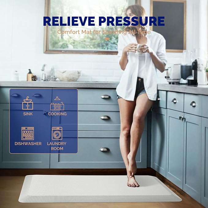 FEATOL Anti Fatigue Mats for Standing, 9/10 Extra Thick Ergonomic Standing Desk Mat, Comfort Memory Foam Standing Mat at Home,Office All Day (24" x 36", White, 2PC)