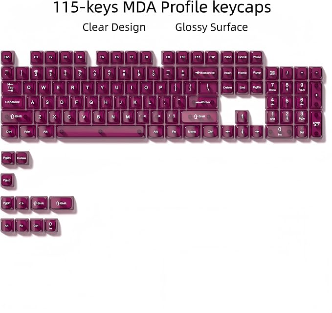 dagaladoo Clear keycaps,Transparent Keyboard keycaps,Jelly Key caps Set,Shine Through keycap，MDA Profile Keyboard caps for Mx Switches Mechanical Keyboard(Fuchsia)