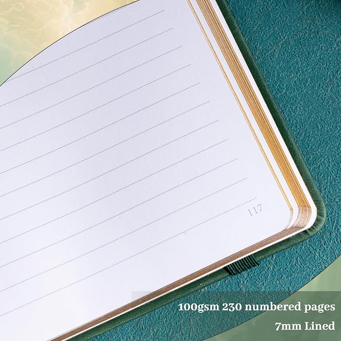TIEFOSSI B5 Lined Journal, College Ruled Notebook for Women Men, Hardcover Notebooks for Writing Journaling, 100 GSM Thick Paper, 230 Numbered Pages with Golden Edges