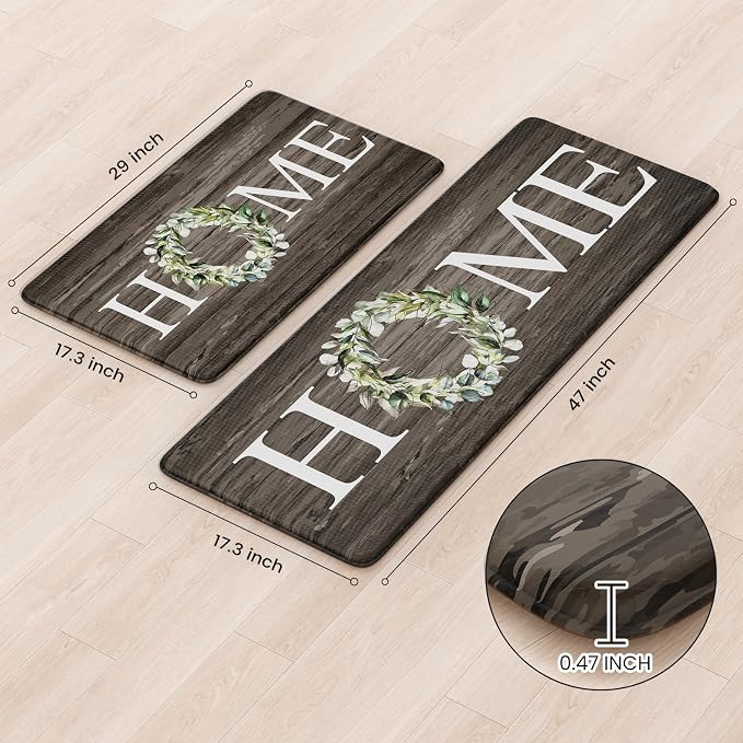 KIMODE Kitchen Mats,Anti Fatigue Kitchen Rugs Sets of 2, Non Slip Waterproof Kitchen Floor Mats, Ergonomic Cushioned Comfort Standing Mat for Home,Laundry, Office,Sink,Desk