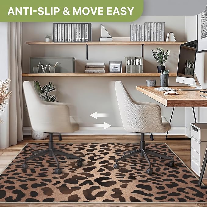 36"x60" Office Chair Mat for Hardwood Tile Floor, Under Desk Carpet Protector for Rolling Computer Chair Mat, Machine Washable Area Rug, Anti-Slip 1/5" Thick Low Pile Thin Vinyl Floor Mat, Panthera