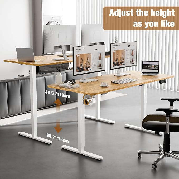 63"x28" Standing Desk, Height Adjustable Sit-Stand for Home Office | Electric Adjustable Standing Desk, Sit to Stand Computer Office Desk with Splice Board, Memory Preset, Lifts 28.7''-46.5"