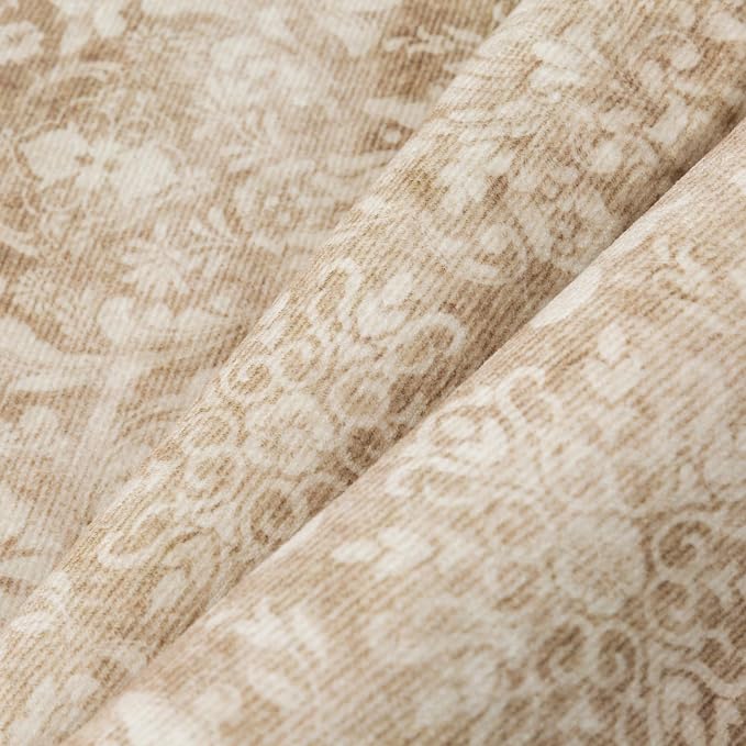 PureCozy 5x7 Area Rug Washable Vintage Living Room Bedroom Carpet Indoor Light Brown Non Slip Soft Low Pile Thin Rug Retro Accent Throw Office Dining Room