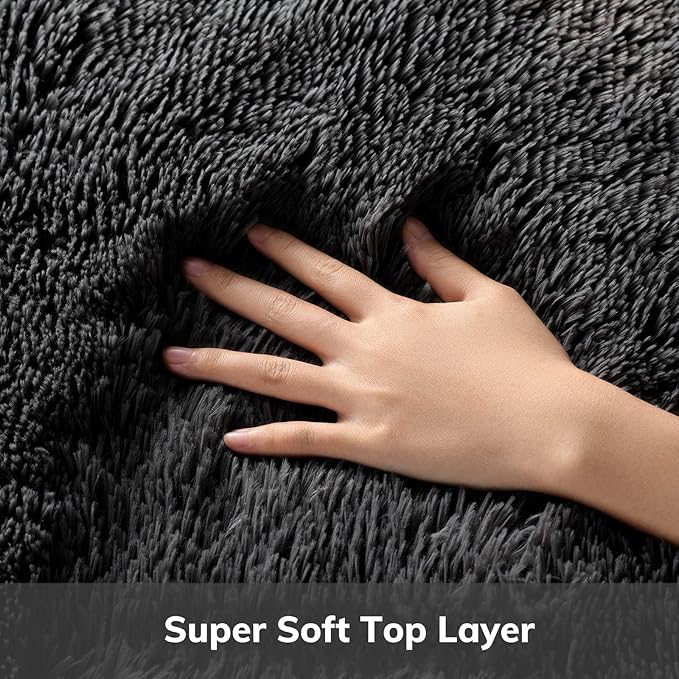 Ophanie Round Rug 6Ft Black Circle Area Rug, Room Decor for Men, Fluffy Fuzzy Bedroom Carpet, Plush Soft Shaggy Living Room Rugs for Kids Home Aesthetic, Nursery with Over 99 pcs Pile fibers