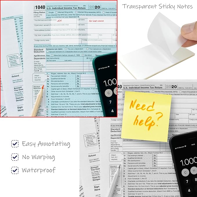 200 Pcs Transparent Sticky Notes, 3x3 Inch Waterproof See Through Sticky Notes for School Office Books Annotation (3x3 Inch)