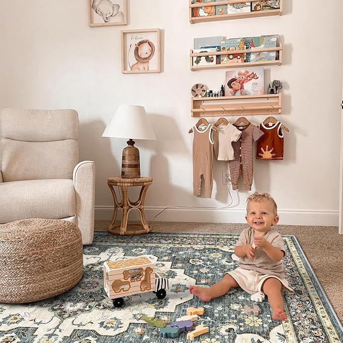 TOPRUUG Washable Oriental Area Rug - 8x10 Rugs for Living Room Soft Carpet for Bedroom Waterproof Floral Distressed Indoor Stain Resistant Non-Shedding Floor Carpets (Blue, 8x10)