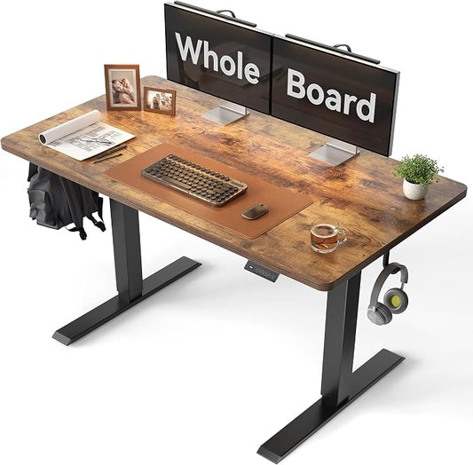 CubiCubi 48 x 28 Inch Large One-Piece Standing Desk, Adjustable Height Electric Computer Home Office Sit Stand up Whole Board Workstation, with Memory Presets, Headphone Hook, Vintage Brown