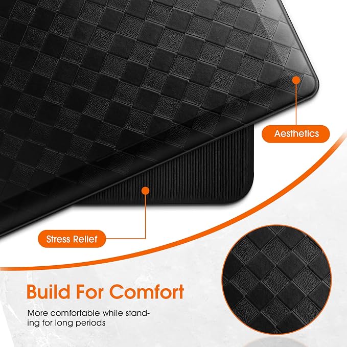 TranquilRelax 4/5 Inch Thick Anti-Fatigue Kitchen Mats 2Pcs, Cushioned Non-Slip Waterproof Sink & Stove Floor Mats, Comfortable Standing Rug Set for Kitchen, Laundry & Entryway Black