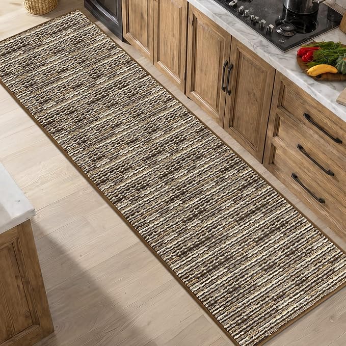 Kitchen Runner-Non Slip Kitchen Mats for Floor-Thick Stain Resistant Vintage Kitchen Floor Rug Runner Carpet for Hallways Entryway Laundry Room Washable（Brown 24"x79"）