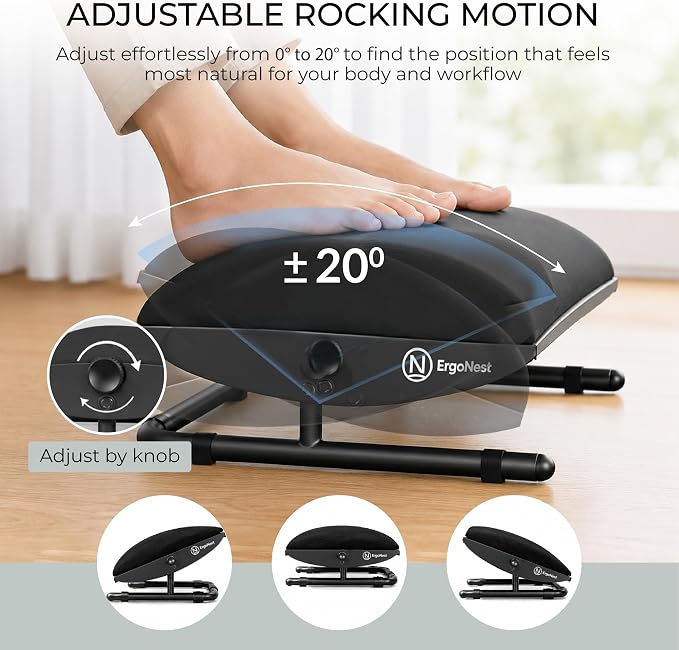 Under Desk Foot Rest – Adjustable Ergonomic Foot Rest with Steel Frame & Memory Foam Cushion, Soft Velour Finish for Superior Comfort, Designed to Improve Posture & Relieve Leg Pressure | ErgoNest™