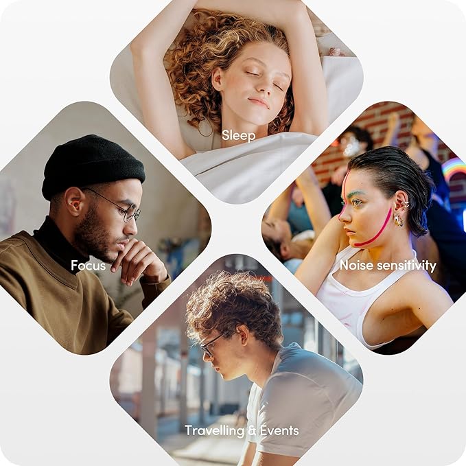 Audree Soft Ear Plugs for Noise Reduction, Reusable Flexible Earplugs for Sleep, Travelling, Focus, Study & Sensitivity, 28dB Noise Cancelling, 8 Silicone Ear Tips in XS/S/M/L, Orange