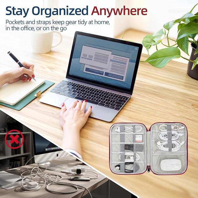 Electronics Organizer Travel Case - Water-Resistant Tech Bag for Cables, Chargers & Cord Management - Small Portable Pouch for Travel Accessories, Gear Bag for Airplane & Business