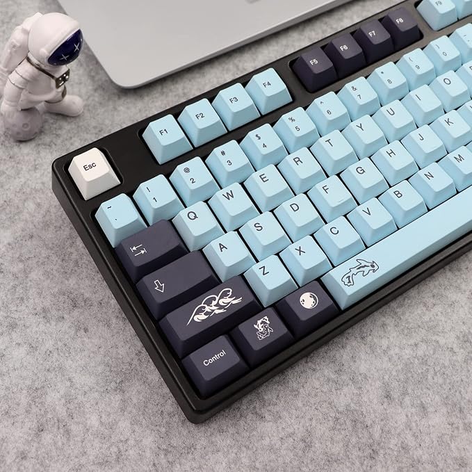 JSJT Sky and Blue Keycaps -Custom Keycap137 Keys PBT Dye Sublimation Cherry Profile Keycaps for ANSI/ISO Layout rk61/64/68/84/980/104 MX Switches Mechanical Keyboards