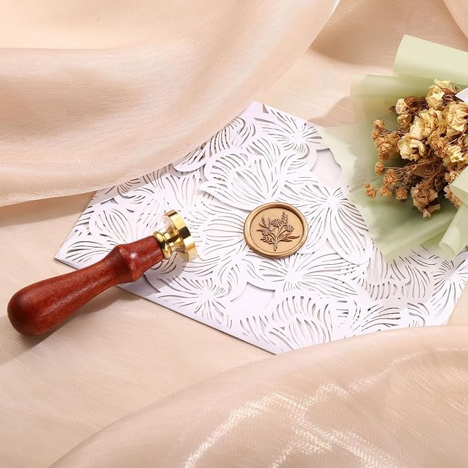Yoption Wildflower Wax Seal Stamp Kit with Sealing Wax Sticks and Gift Box for Wedding, Party Invitations, Christmas, Envelopes