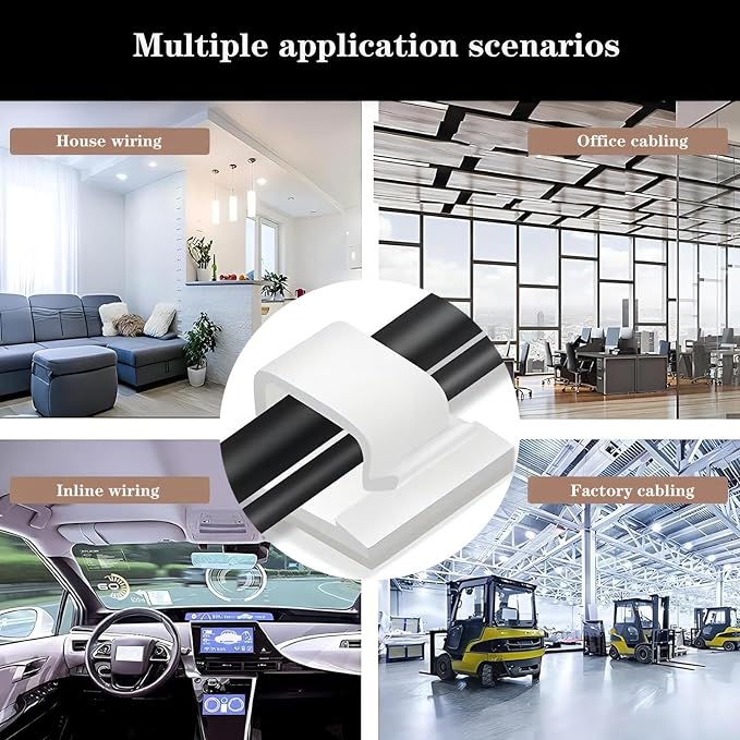 Cable Clips，50PCS Electrical Cord Management Adhesive Cable Wire Clip Wire Clips wall，Used for Cars, Offices, and Homes Cable Clips Cord Organizer (White)