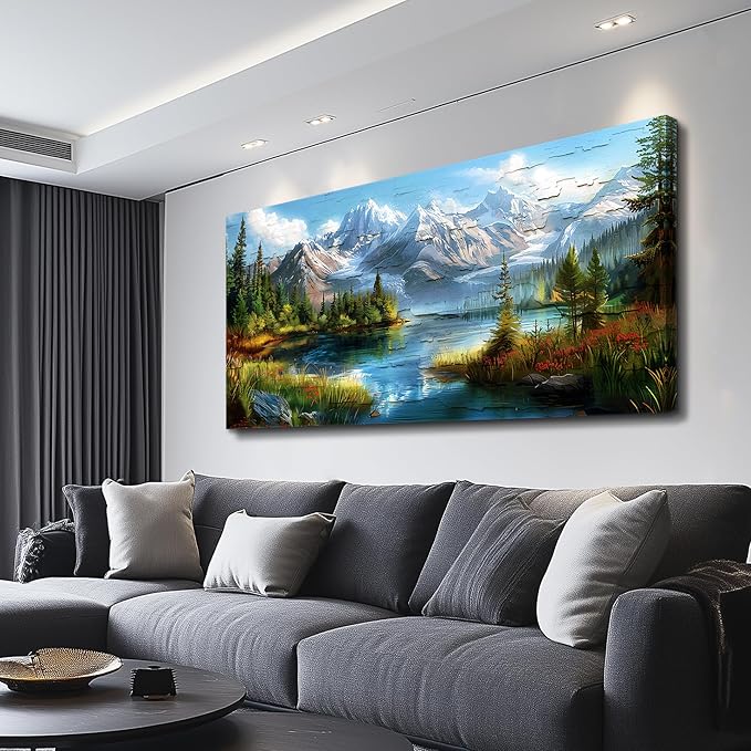 FUHAIHUA Canvas Wall Art For Living Room Large Wall Decor For Office Modern Bedroom Decoration Mountain Rivers Landscape Pictures Farmhouse Painting Artwork Wall Mural Aesthetic Home Decor 30x60 In