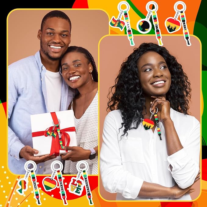 Suncalla 996 Pcs 24 Set Juneteenth Keychain Making Kit DIY 1865 Bead Key Chain Crafts Juneteenth Party Favor Freedom Independence Day Gift Adjustable Letter Card Strings Accessories(Red Yellow Green)