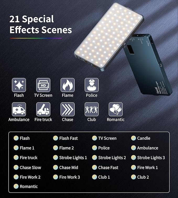 Selfie Camera Phone Light with Metal Hotshoe & Clip, 135 LED CRI 96+ 2500K-9900K 4000mAh RGB Video Light for iPhone, Cameras, Selfie, Video Conference, TikTok Live Streaming, Gifts for Women & Mom