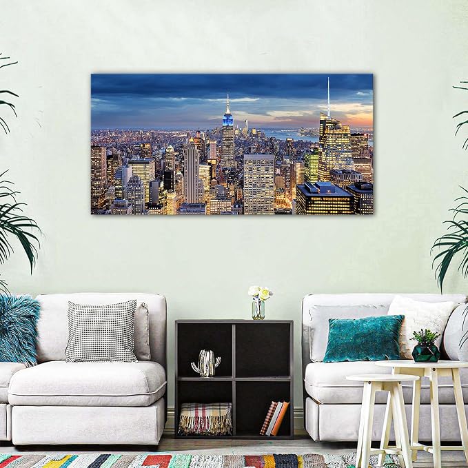 Extra Large New York City Wall Art NYC Skyline Office Wall Decor Sunset Manhattan Skyline Canvas Prints Modern Skyscraper Cityscape Pictures Artwork for Living Room Bedroom Home Decoration 30x60"