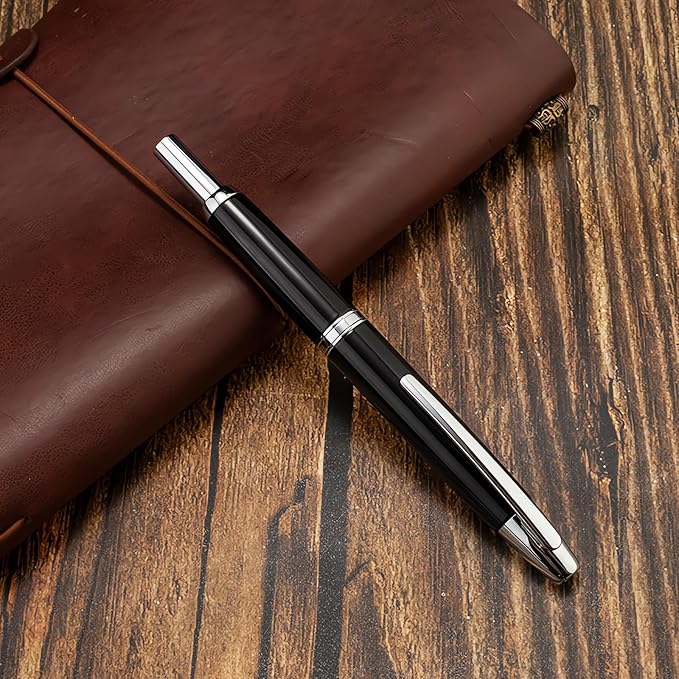 Jinhao 10 Retractable Fountain Pen, Bright Black F Writing Pen with Converter and Pen Box