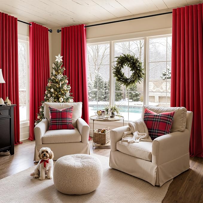 MIULEE Blackout Curtains for Bedroom Living Room 2 Panels, Thermal Insulated Room Darkening Drapes Grommet Noise Reducing Light Blocking Window Treatments 84 Inches Long 40x84 Inch Christmas Red