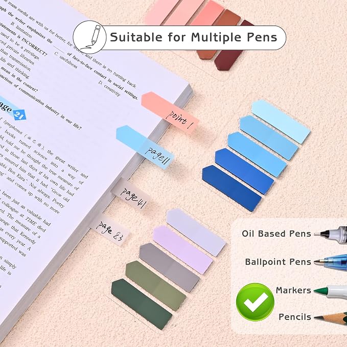 1450 Sheets Transparent Sticky Notes, 3 x 3 inch Aesthetic Clear Lined Sticky Notes with Pen, Gradient Color Waterproof Self-Adhesive Annotation Tabs for Bible Journaling (Blue & Purple)