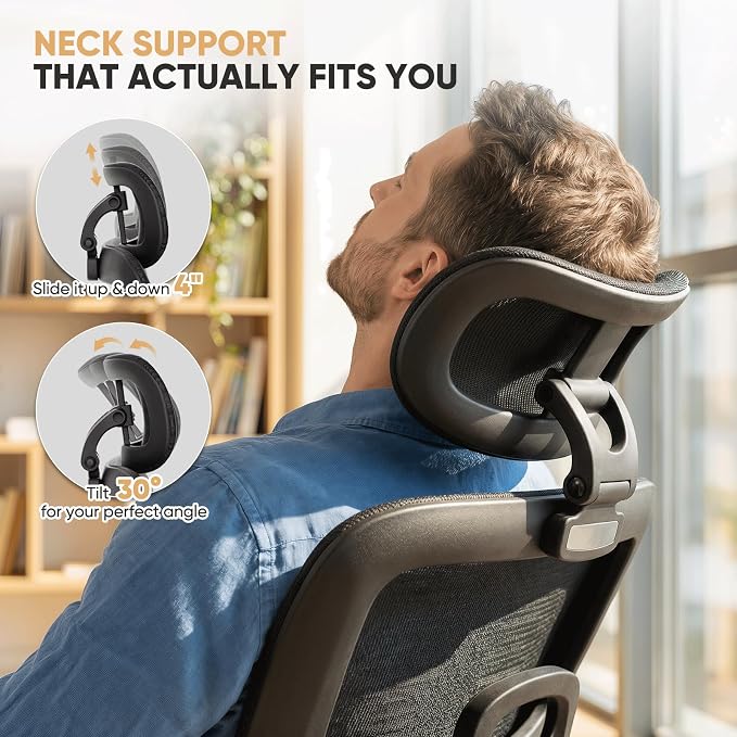 Magshion Mesh Office Chair, Ergonomic Desk Chair, Swivel Executive Chair | Adjustable Headrest, 3D Armrests, Tilt Lock, Lumbar Support, 350 LBS Capacity, for Home, Office