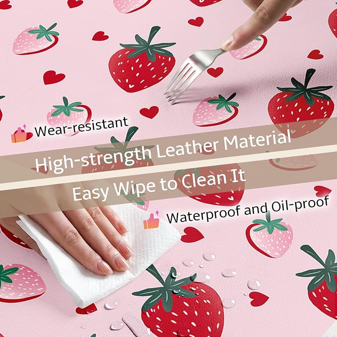 Mouse Pad Leather Desk Mat Large Keyboard Cute Office Desktop Computer Laptop XXL Long Big Aesthetic Modern Design Women Girls Gaming Gamer Oversized Wide Mousepad 31.5"x15.7", Strawberry