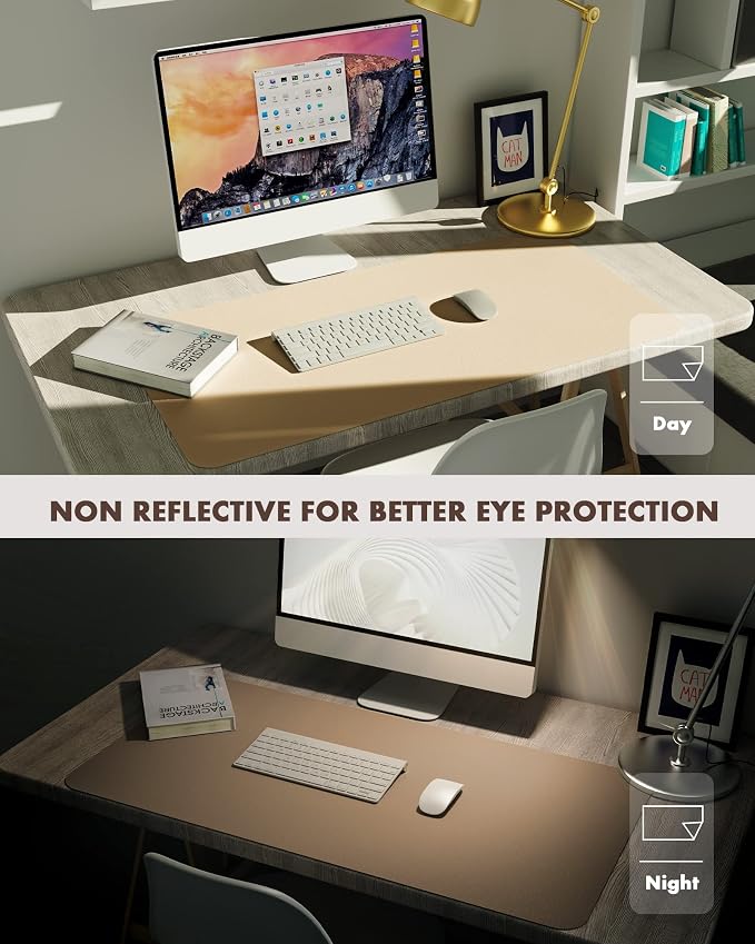 YSAGi Double-Sided Desk Mat, Eco Cork & Leather Desk Protector, Large Mouse Pad & Writing Pad for Office/Home (Apricot+Cork, 47.2" x 17")
