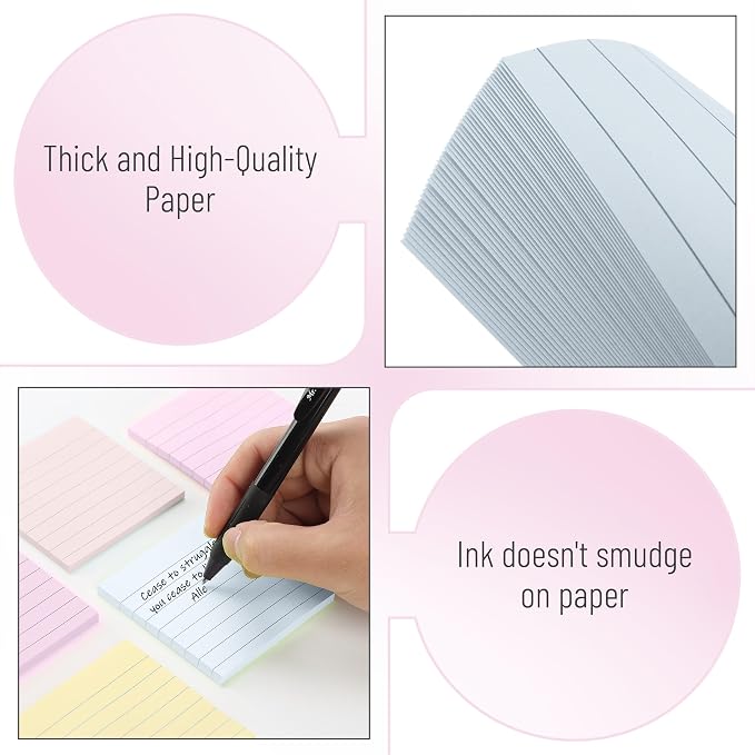 Mr. Pen- Lined Sticky Notes, 3" x 3", 6 Pads, 45 Sheets/Pad, Pastel Color | Sticky Notes with Lines, Ruled Post Stickies, Memo Pads, Self-Stick Note Pad for Office, School, Home, Study