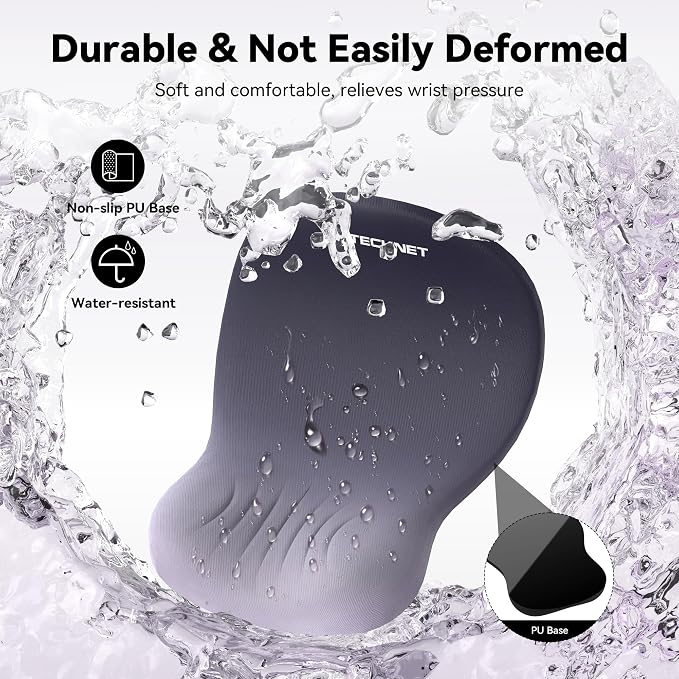 TECKNET Ergonomic Mouse Pad with Wrist Rest, Memory Foam Mousepad with Wrist Support, Smooth Surface, Middle Concave & Non-Slip Base for Laptop/PC, Pain Relief for Home Office Gaming, Gray