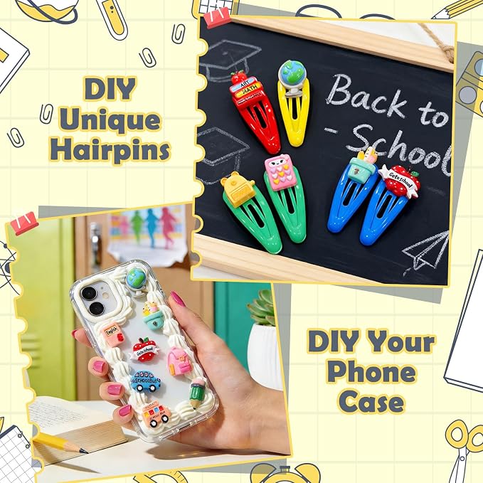 Giegxin 40 Pcs Back to School Resin Charm Pencil Book Blackboard Flatback Cabochon Accessories Cute Embellishments Bulk for Jewelry Cellphone Case Scrapbooking Headband Photo Frame DIY Craft Making