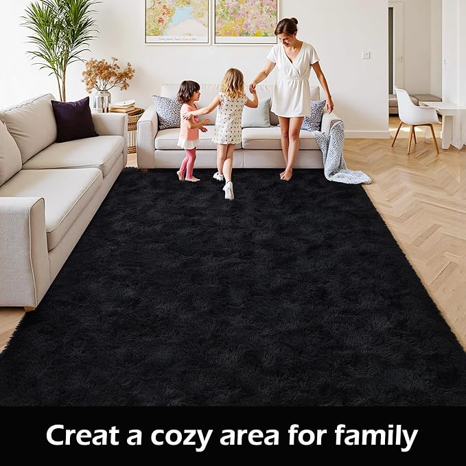 HOMORE Black Rug 8x10 Rugs for Living Room, Large Fluffy Carpet for Bedroom, Super Soft Shag Rug for Kids Nursery Boys Girls Room Dorm Decor