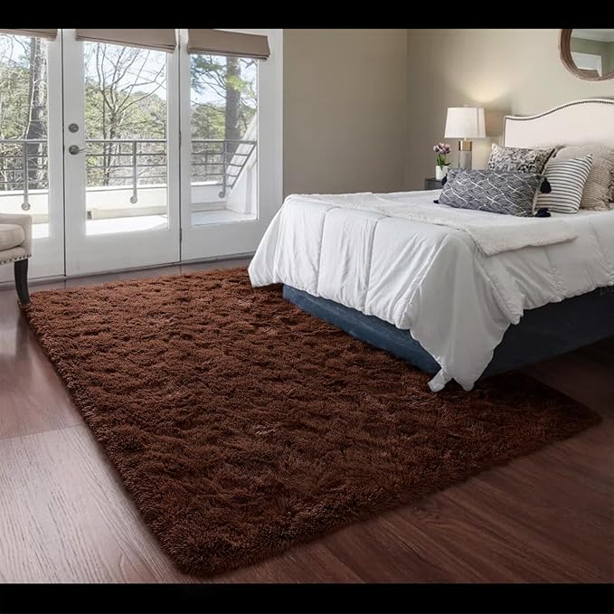HOMORE Brown Living Room Rug, 4x6 Feet Fluffy Area Rug Modern Shag Rugs for Bedroom Dorm Super Soft and Comfy Carpet, Cute Carpets for Kids Nursery Girls Home Decor