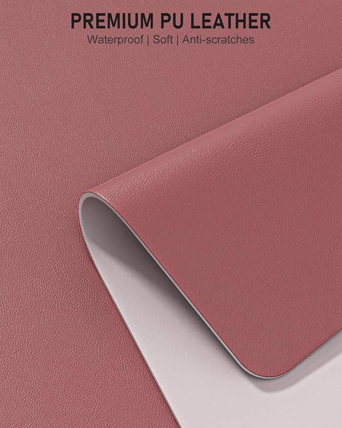 Desk Pad, 30" x 14" PU Leather Non-Slip Desk Mat Large Mouse Pad for Desktop, Waterproof Laptop Computer Writing Mat for Office, Home, Work, Gaming, Deep Red