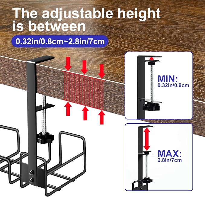OneLeaf Under Desk Cable Management Tray - No Drill Wire Management Rack | Metal Cable Organizer Tray with Clamp, Under Desk Cord Management Storage Basket, Desk Accessories with Cable Organization