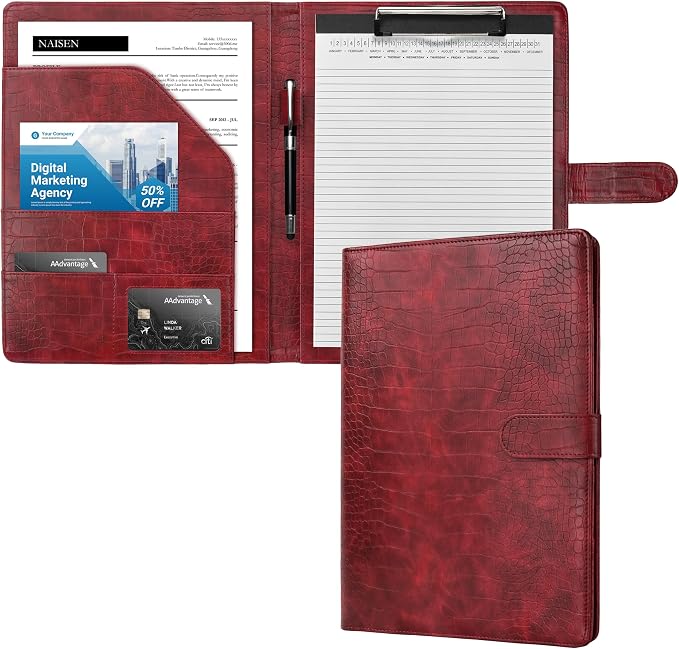 Clipboard Folder Padfolio, Mymazn Writing Portfolio Faux Leather Clipboards with Cover for Legal Pad Holder Letter Size A4 8.5 x 12 for Business Conference Notepad Clip Boards
