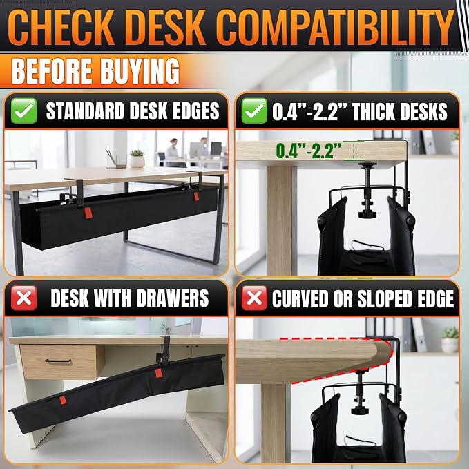 Under Desk Cable Management Tray 48" — No Drill Clamp-On Cord Organizer for Desk with Built-in Ties, Heavy Duty Metal Clamp, Foldable 600D Oxford Fabric for Home Office, WFH & Gaming PC Setup (Black)