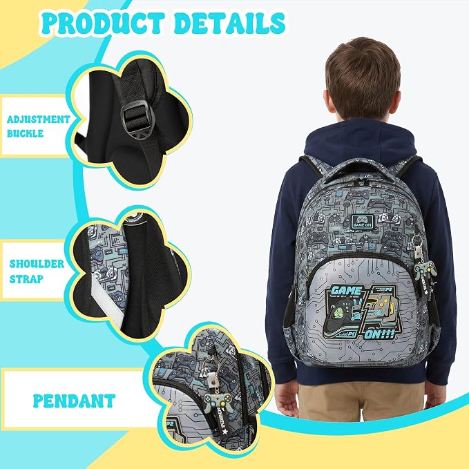 Backpack for Boys,Kids Backpack for Boys with Lunch Box Pencil Case Set Kids Schoolbag for Boy 8-12,Lightweight Travel Daypack Birthday Christmas for Boy Back to School Supplies