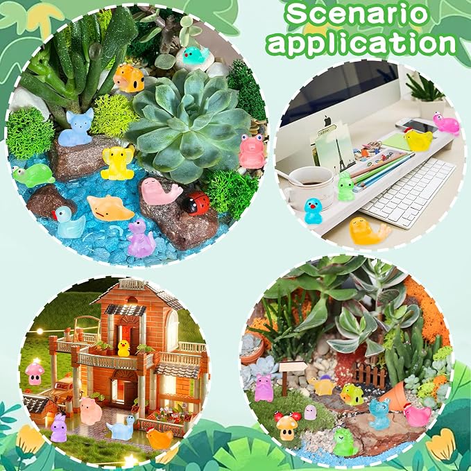 120PCS Glow in the Dark Mini Resin Animals 20 Styles of Luminous Ducks dinosaurswls Frogs and More Tiny Figurines for Fairy Garden Aquarium Terrarium Potted Plants Dollhouse Decor