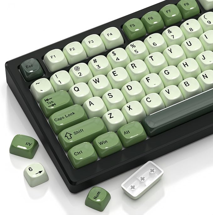 dagaladoo Matcha Green PBT Keycap Set,Glossy Custom Keycaps Ceramic Style, Dye Sublimation Keyboard Key caps,MOA Profile Keycaps for 100% 75% 65% 60% TKL US Layout Mechanical Keyboard