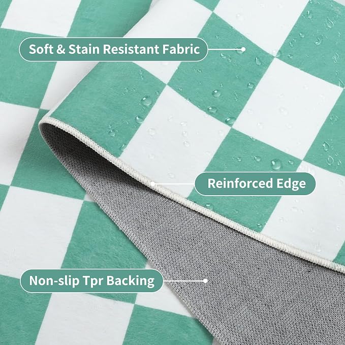 Terrug Green and White Checkered Rug for Living Room,5x7 Area Rugs Washable with Non Slip for Bedroom,Soft Low Pile Stain Resistance Retro Carpet for Dorm Kids Room