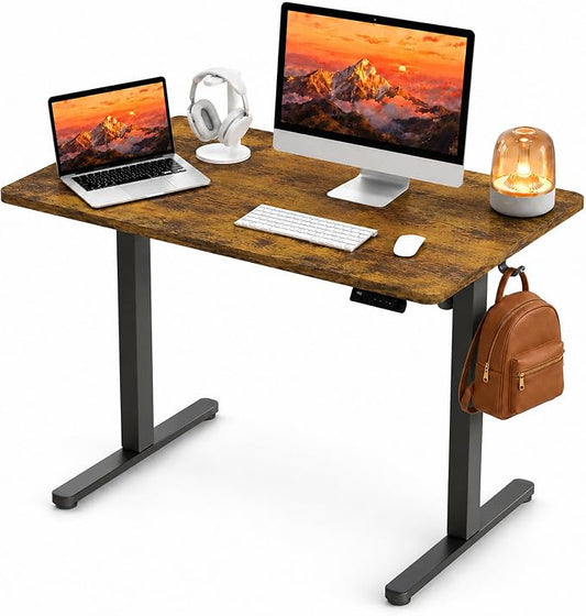 Electric Standing Desk, 40" x 24" Adjustable Height Sit Stand Desk, Small Space Workstation, Compact Computer Desk for Home Office, Stable Steel Frame (Rustic)