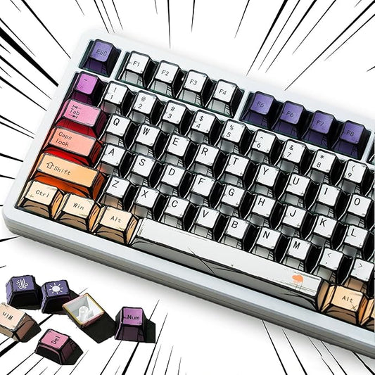 Keymatic Retro Anime Keycaps,Manga Japanese Theme Keycaps 60 65 75 100 Percent, 5 Side Dye Sublimation 134 Keys Set for Cherry Gateron MX Switches Keyboards(Only Keycap Set)