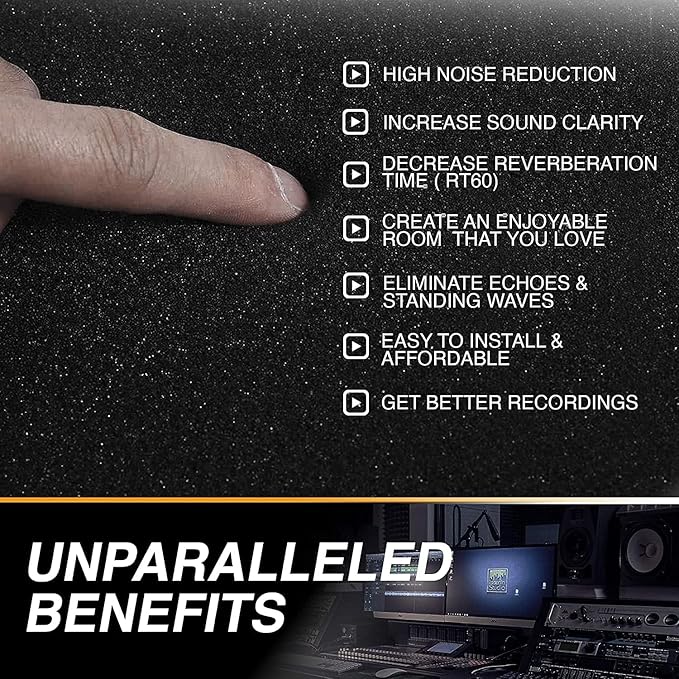 24 Pack Self-Adhesive Acoustic Panels 1 X 12 X 12 Inches - Acoustic Foam - Studio Foam Wedges - High Density Panels - Soundproof Wedges - Charcoal
