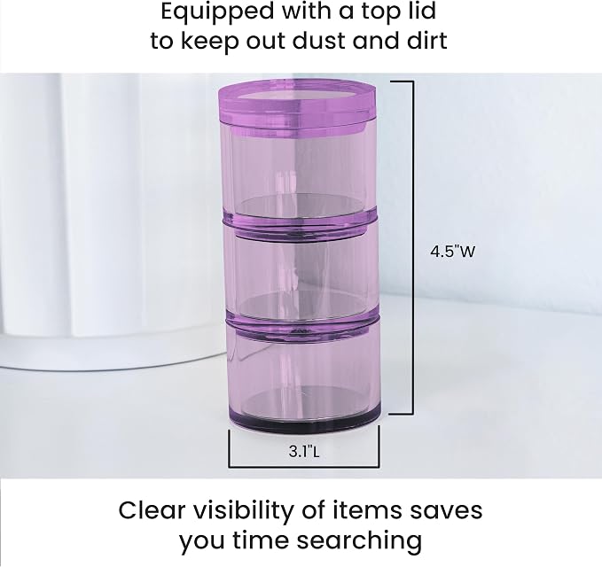 3-Tier Stackable Acrylic Holder, Purple with Silver Base | Stylish desk organizer and storage for office or home, Transparent round design, Functional and elegant desk accessories