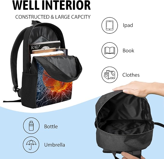 3PCS Basketball Backpack for Boys Girls Teens, School Backpack with Lunch Box Pencil Case for Elementary Middle High Students, 17 Inch Lightweight Bookpack 3 in 1 Set Back to Shool Supplies for Kids