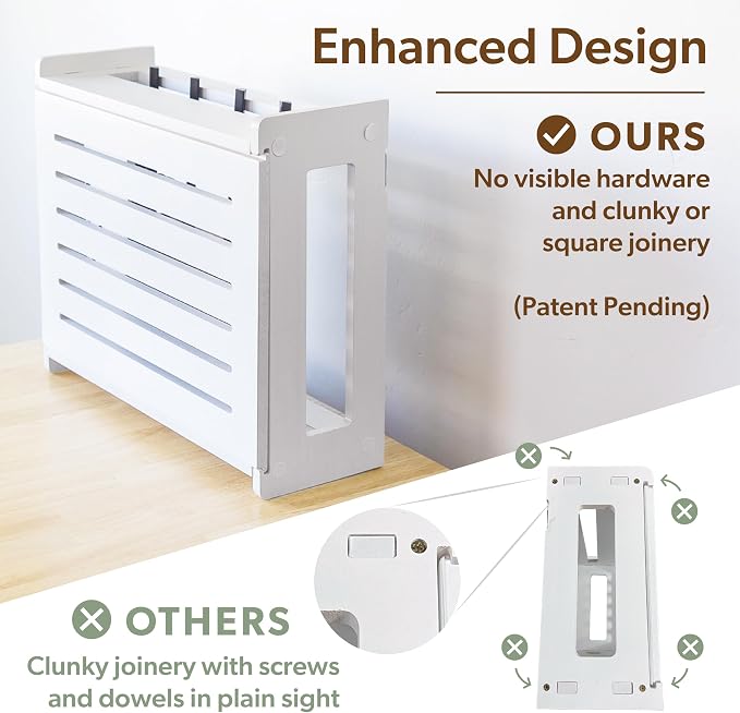 WiFi Router Storage Cabinet Router Box Hider WiFi Box Hider Shelf Cover | Standard • Pine Wood • Dark Oak Finish • Seamless Side Panel • Fits Routers Up To 11" • Wall Mount Or Desktop Placement