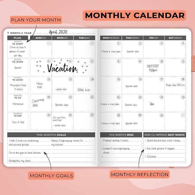 Clever Fox Planner – Undated Weekly & Monthly Planner for Productivity, Time Management & Goals – Organizer Journal – A5 (Peach Pink)