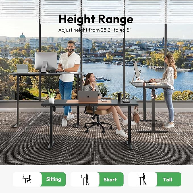 Large Electric Standing Desk,55x28 Inches Adjustable Height Stand up Desk, Sit Stand Home Office Desk, 3 Preset Heights,Equipped with Hooks,Ergonomic Computer Desk Workstation，Black
